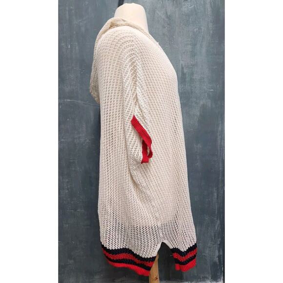 Lane Bryant Swimsuit Cover Up Summer Cardigan Size 14/20 Stripe Crochet Hooded - Picture 4 of 10